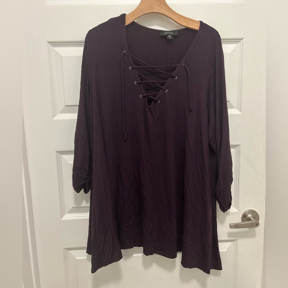 Karen Kane Deep Purple Lace-Up Tunic